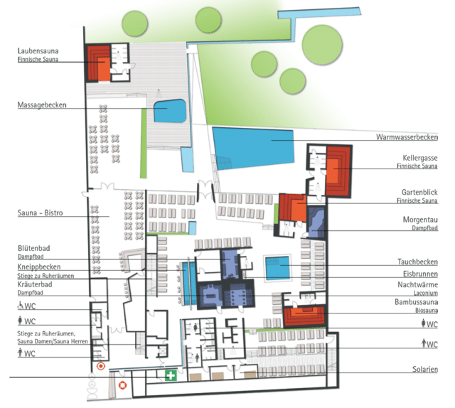 Karte der gemischten Sauna der Therme Wien